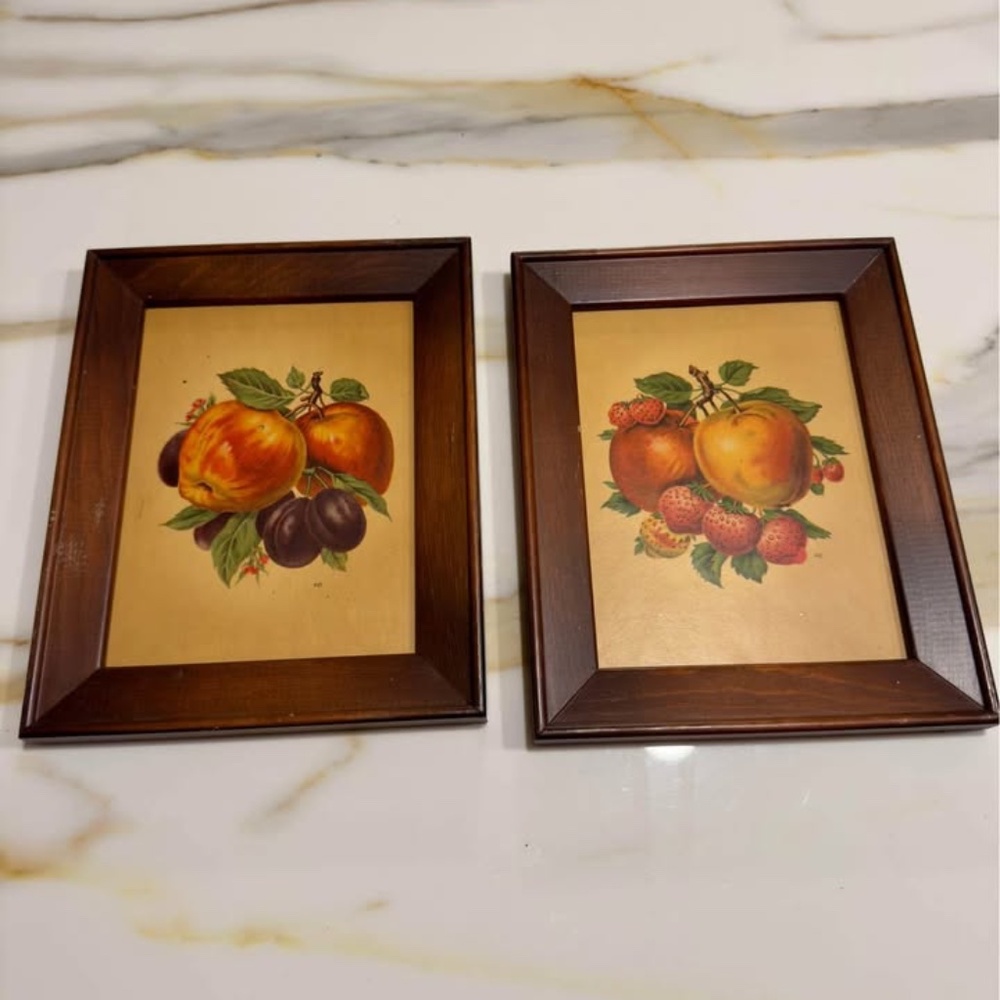 ART- Set of 2 Vintage Sidney Z Lucas Fruit Decor Wood Framed Art
